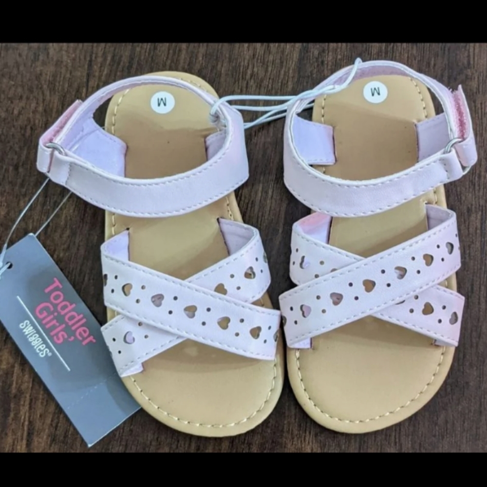 Swiggles Toddler Girl Pink Heart Sandals, Size Medium NWT